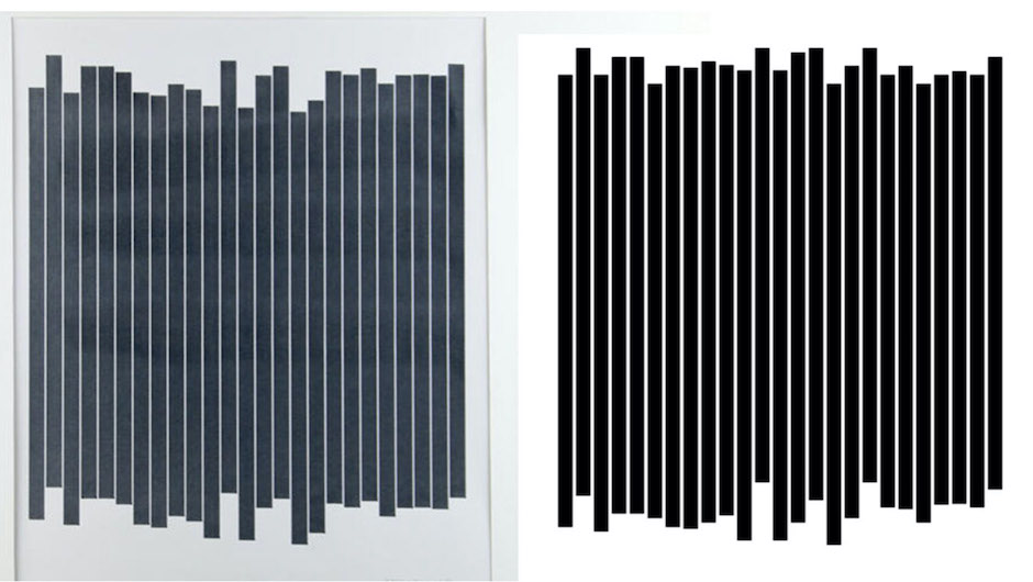 recreated piece next to original; columns of lines of different heights